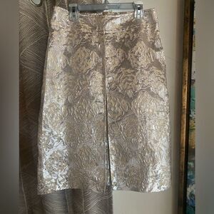 Barneys New York Skirt Sz 36 Brocade Floral Silver Metallic Lined Made In Italy
